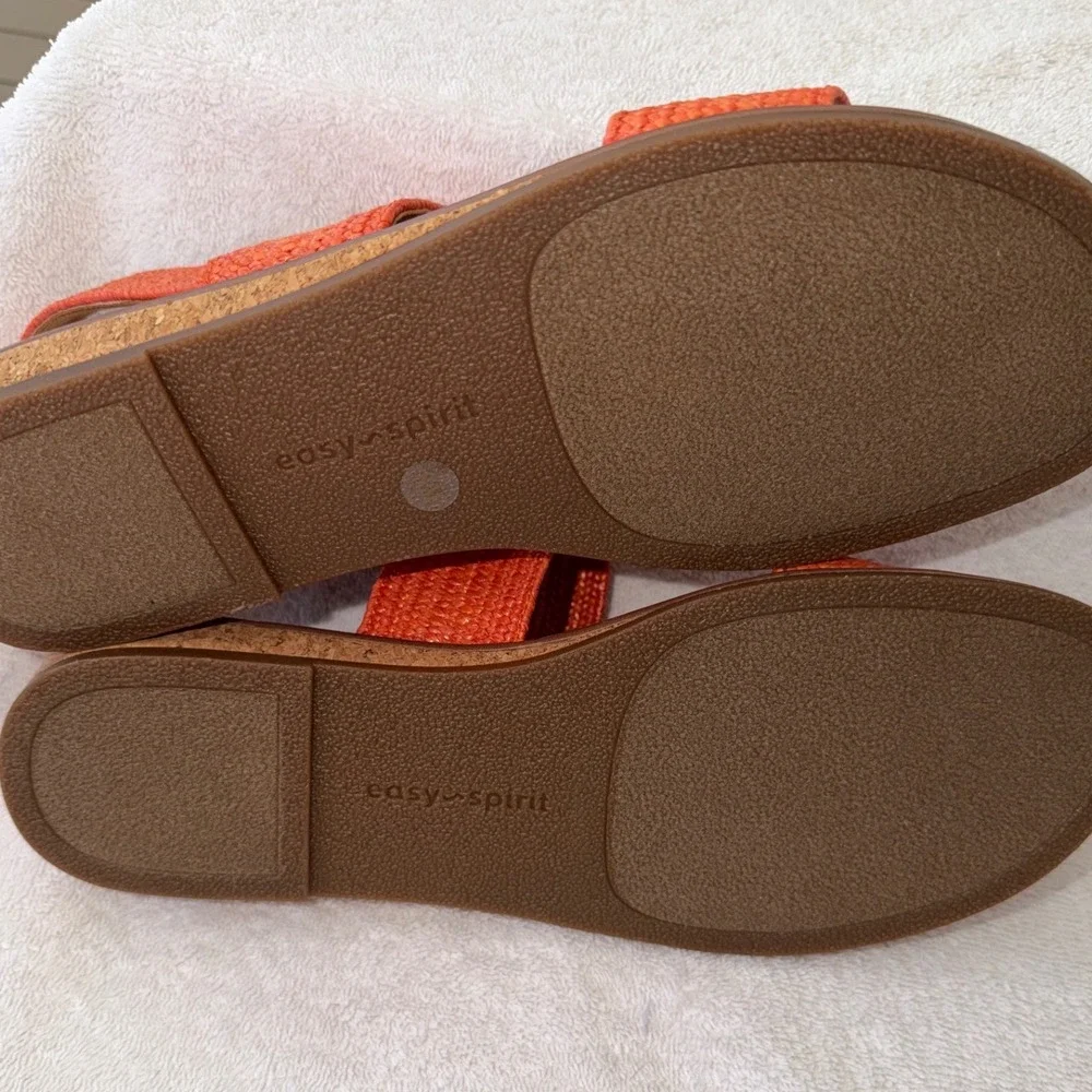Easy Spirit Womens Orange Woven Raffia Slingback Sandals Cork size 8
